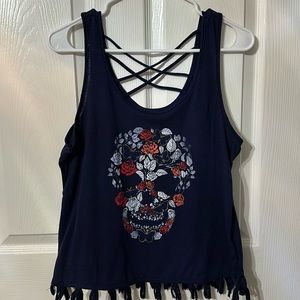 Navy blue sleeveless criss cross  back strap top .